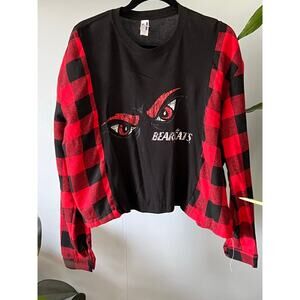 Cincinnati Bearcats plaid shirt, upcycled flannel tee combo cropped Lg